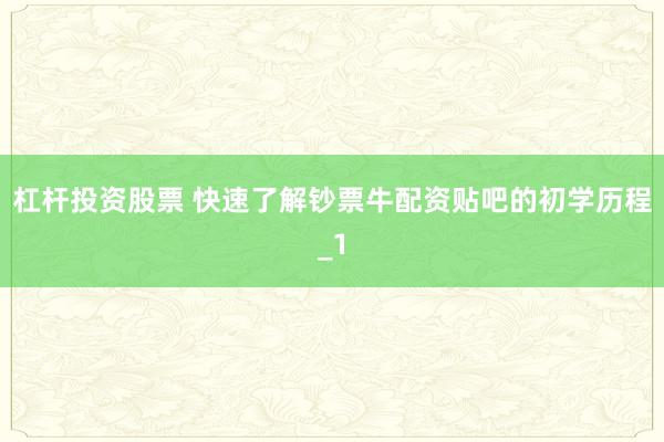 杠杆投资股票 快速了解钞票牛配资贴吧的初学历程_1